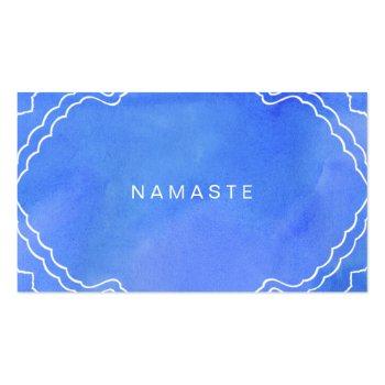 Small Blue Watercolor Namaste Yoga Instructor Business Card Front View