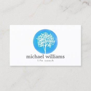 blue watercolor tree life coach, counselors business card