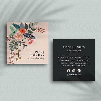 blush | boho floral square business card