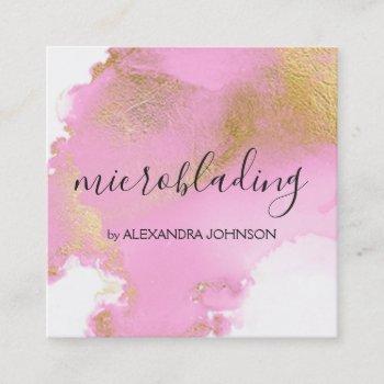blush pink and gold foil wash girly square business card