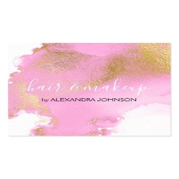 Small Blush Pink And Gold Foil Wash Girly Square Business Card Front View