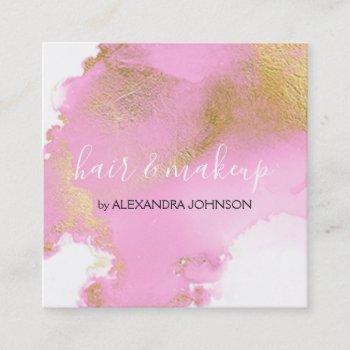 blush pink and gold foil wash girly square business card