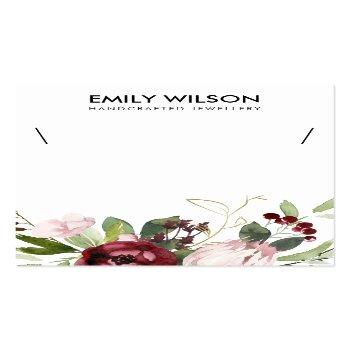 Small Blush Pink Burgundy Protea Floral Necklace Display Business Card Front View