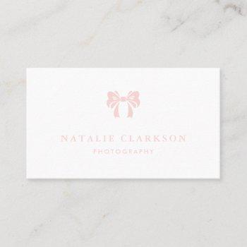 blush pink chic pretty bow minimalist business card