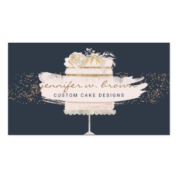Small Blush Pink Floral Glitter Decorative Cake Business Card Front View