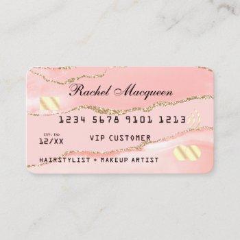 blush pink gold agate marble credit business card