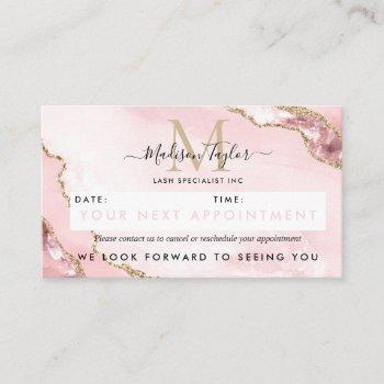 blush pink gold glitter agate marble monogram cute appointment card