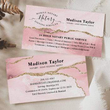 blush pink gold glitter marble agate notary public business card
