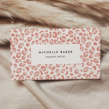 blush pink leopard pattern business card