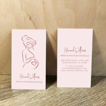 blush pink & rose gold birth & postpartum doula  business card