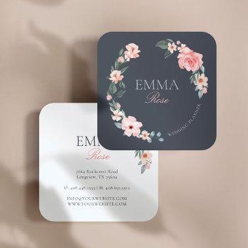 blush pink watercolor floral rose wedding planner square business card