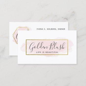 blush pink watercolor & modern gold geometric chic business card