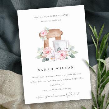 blush watercolor mixer floral recipe bridal shower invitation