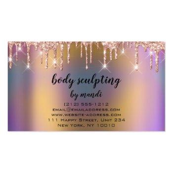 Small Body Sclupting Beauty Logo Glitter Drips Holograph Business Card Back View