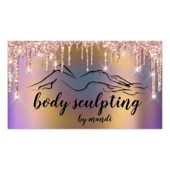 Small Body Sclupting Beauty Logo Glitter Drips Holograph Business Card Front View