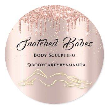 body sculpting beauty logo massage drips rose gold classic round sticker