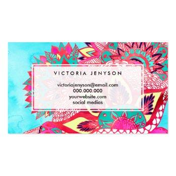 Small Bohemian Boho Red Blue Floral Paisley Pattern Business Card Back View