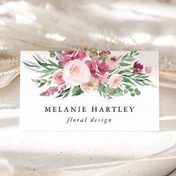 boho blush & pink watercolor floral business card