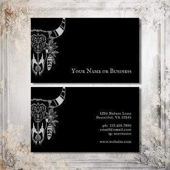 boho cow skull black and white bohemian business card