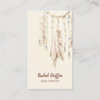 Small Boho Dreamcatcher Hair Stylist Or Therapist Business Card Front View