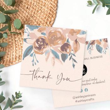 boho earthy chic floral watercolor order thank you square business card