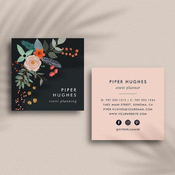 boho floral square business card