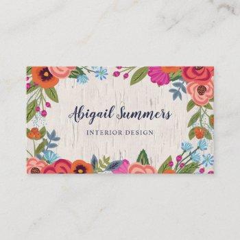 boho florals - birch & calligraphy script business card