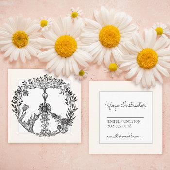 boho peace sign elegant girly cute pretty floral square business card