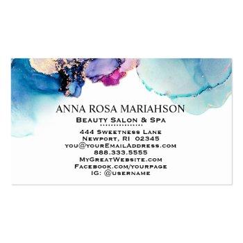 Small *~* Bold Abstract Yummy Turquoise Teal Gold Gilded Business Card Back View