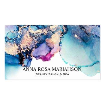 Small *~* Bold Abstract Yummy Turquoise Teal Gold Gilded Business Card Front View