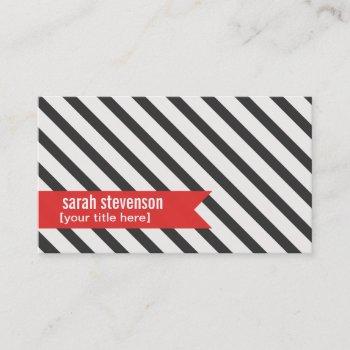 bold black and white striped red ribbon groupon business card