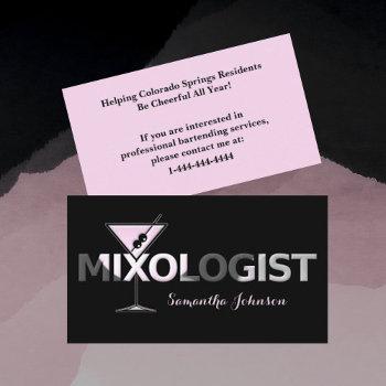 bold black pink text bartender business card