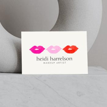 bold lips trio watercolor makeup artist beauty business card