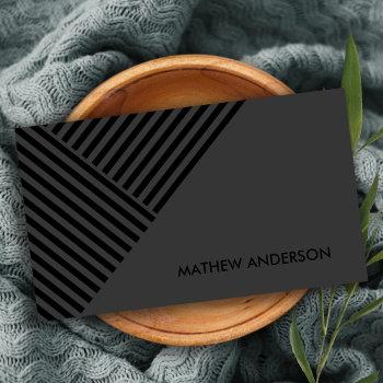 bold modern black angle striped line pattern business card