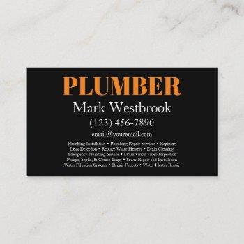 bold modern plumber services business card