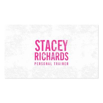 Small Bold Pink Grunge Stamped Text Business Card Front View