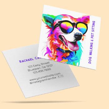 bold rainbow dog pet sitter dog walker custom square business card