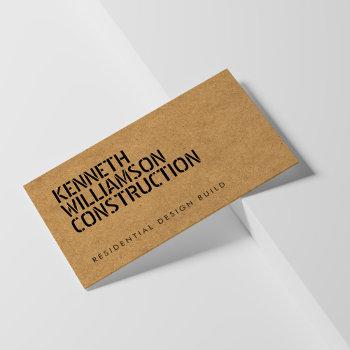 bold stenciled particle board construction business card