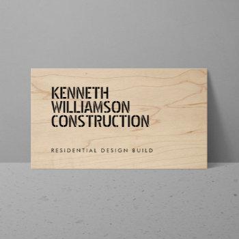 bold stenciled wood construction business card