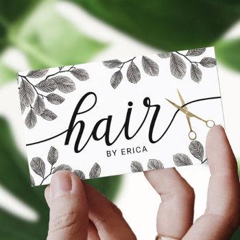 botanical gold scissor hair salon appointment business card