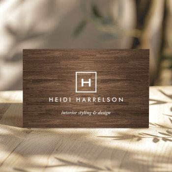box logo with your initial/monogram brown wood ii business card
