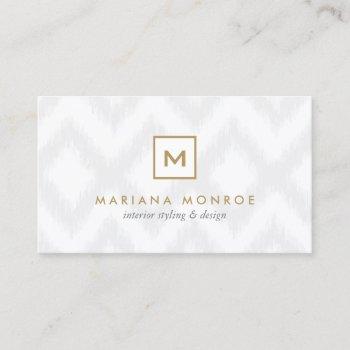 box logo with your initial/monogram on gray ikat business card