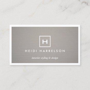 box logo with your initial/monogram on gray linen business card