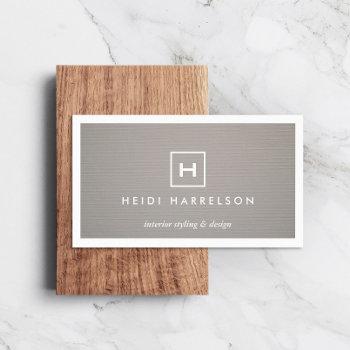 box logo with your initial/monogram on gray linen business card