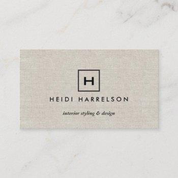 box logo with your initial/monogram on tan linen business card