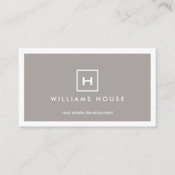 box logo with your initial/monogram on taupe business card