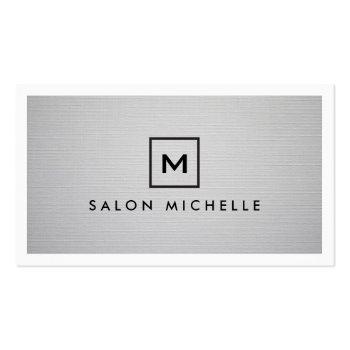 Small Box Logo With Your Initial On Light Gray Linen Business Card Front View