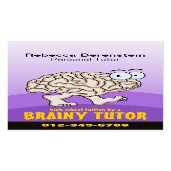 Small Brainy Tutor Cartoon Violet Business Card Front View