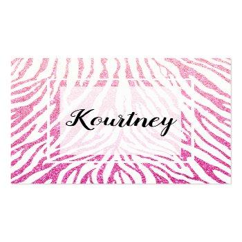 Small Bright Pink Faux Glitter Zebra Pattern White Frame Square Business Card Front View