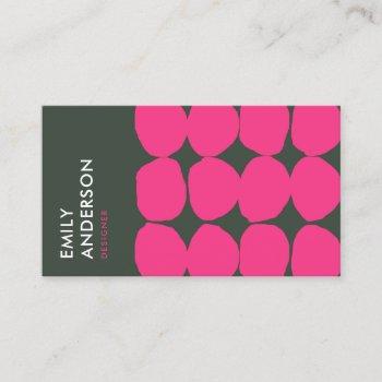 bright retro big hand drawn pink grey polka dots business card